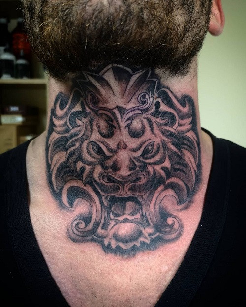 Lion Neck Tattoo, lion tattoo on the neck, bold and unconventional placement