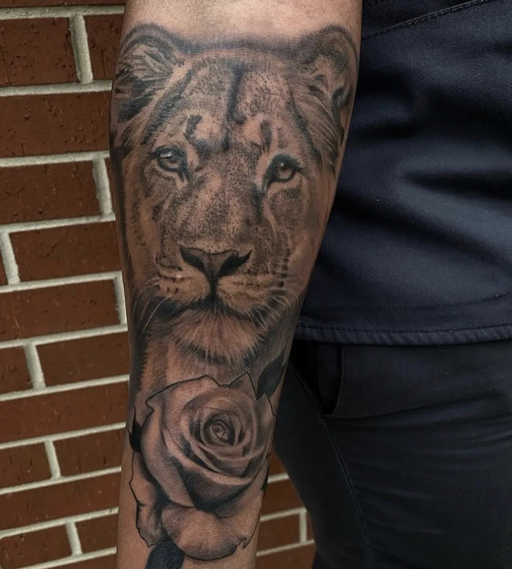 Lioness Tattoo on Thigh