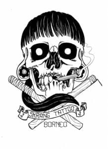 The logo of Skrang Tattoo studio, representing their dedication to traditional Iban tattooing.