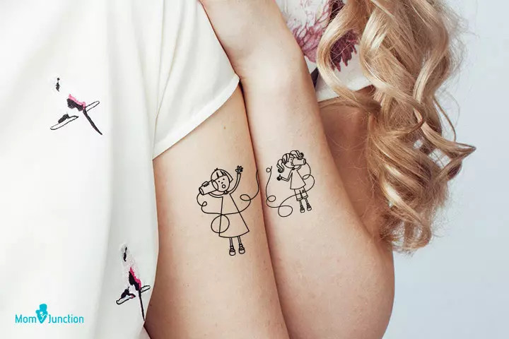 Long distance mother-daughter tattoo, symbolizing connection across distance