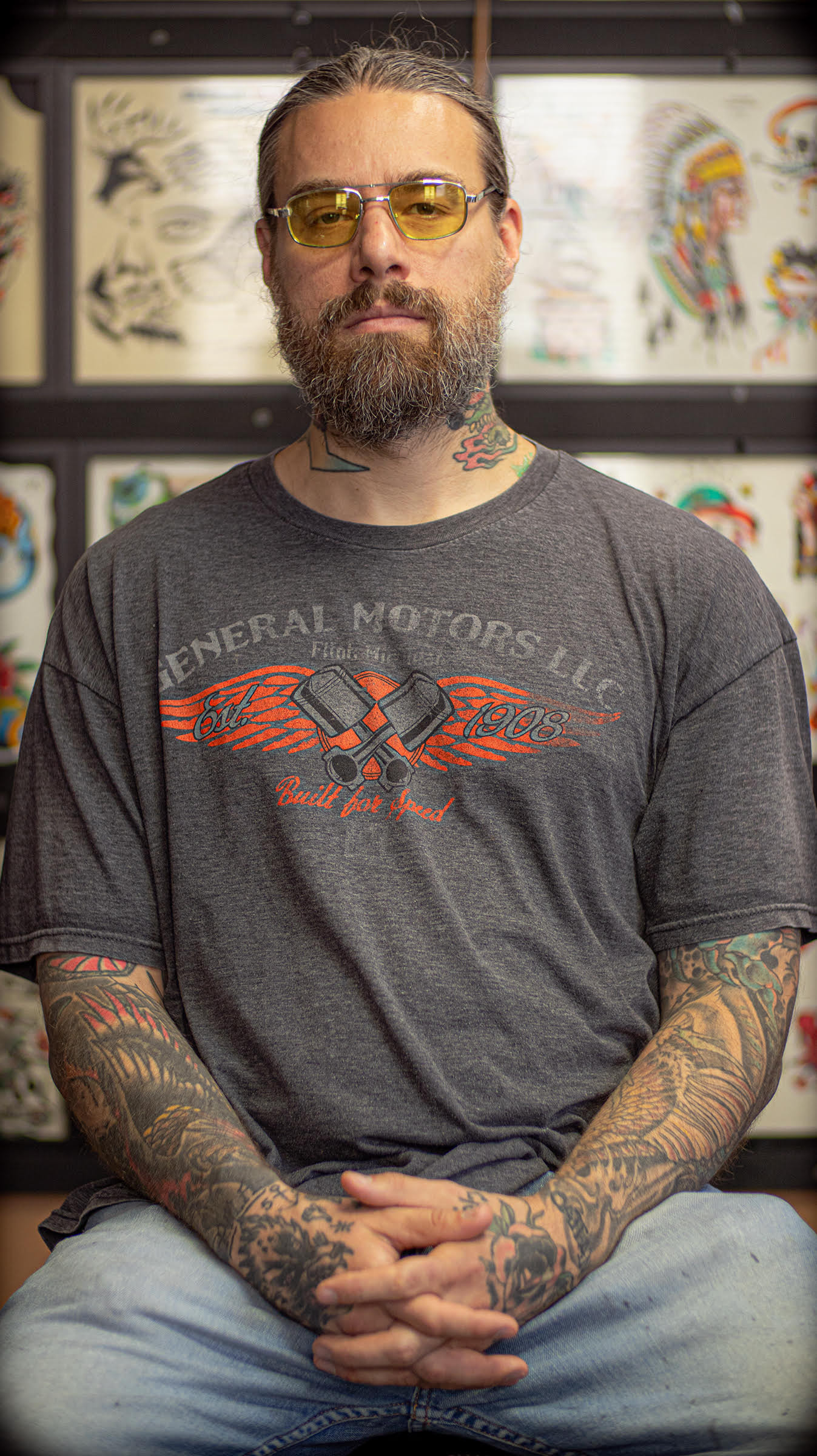 Tattoo artist Brad Loveday from Saint Tattoo Knoxville, known for American and Japanese traditional tattoo styles.