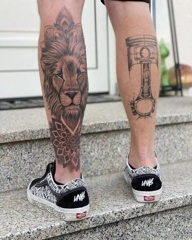 Shin tattoo for men with a unique and eye-catching placement