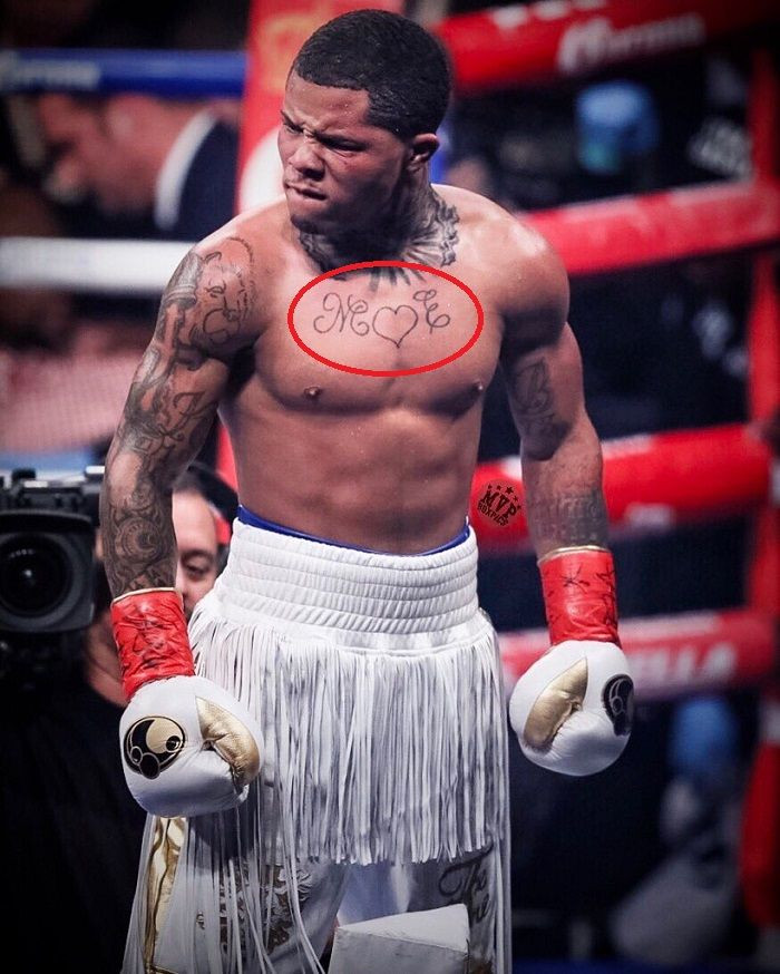 Gervonta Davis' &quot;M&quot; and &quot;E&quot; tattoo, with &quot;M&quot; potentially representing Maryland.