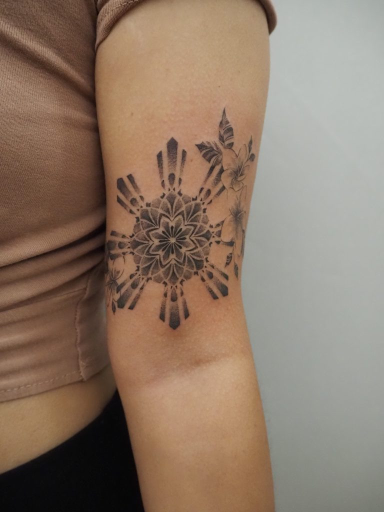 Mandala and Philippine sun elements incorporated in tattoo by Mimi-Sama