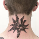 Minimalist line back of neck tattoo for men