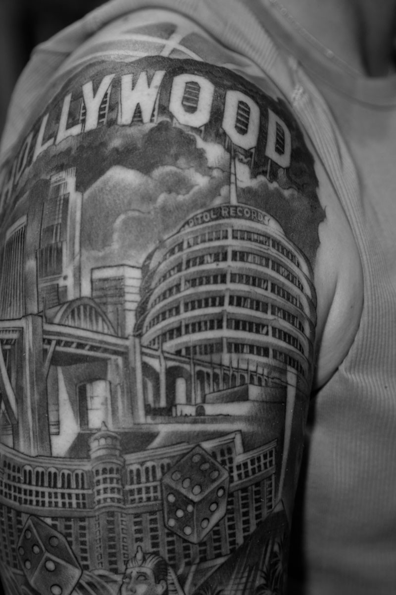 Detailed view of Hollywood tattoo elements