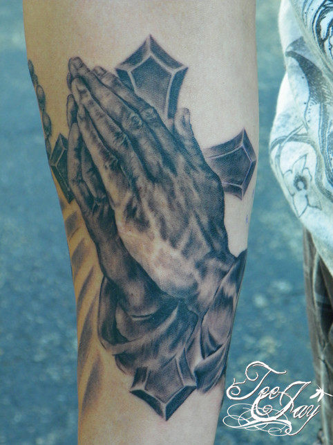 Praying Hands and Cross tattoo