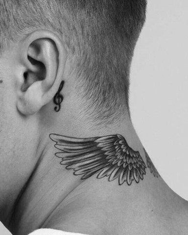 Wing neck tattoo for men on back of neck