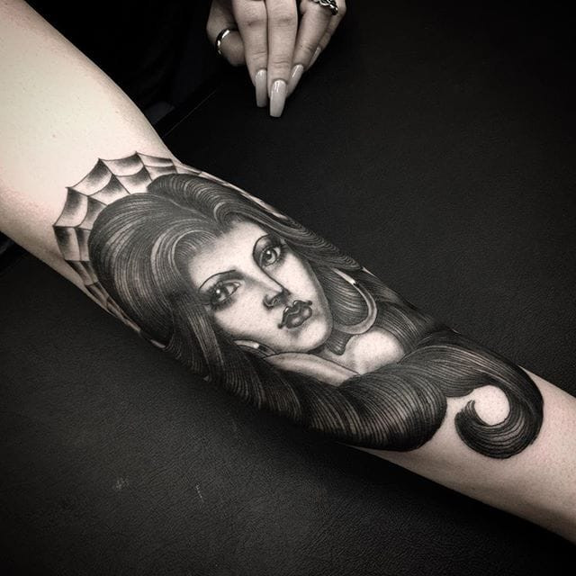 Chicano Girl Tattoo #ChicanoGirl #ChicanoTattoos #BlackandGrey #CaliforniaTattoos #FineLine #LatinAmerican #ChucoMoreno