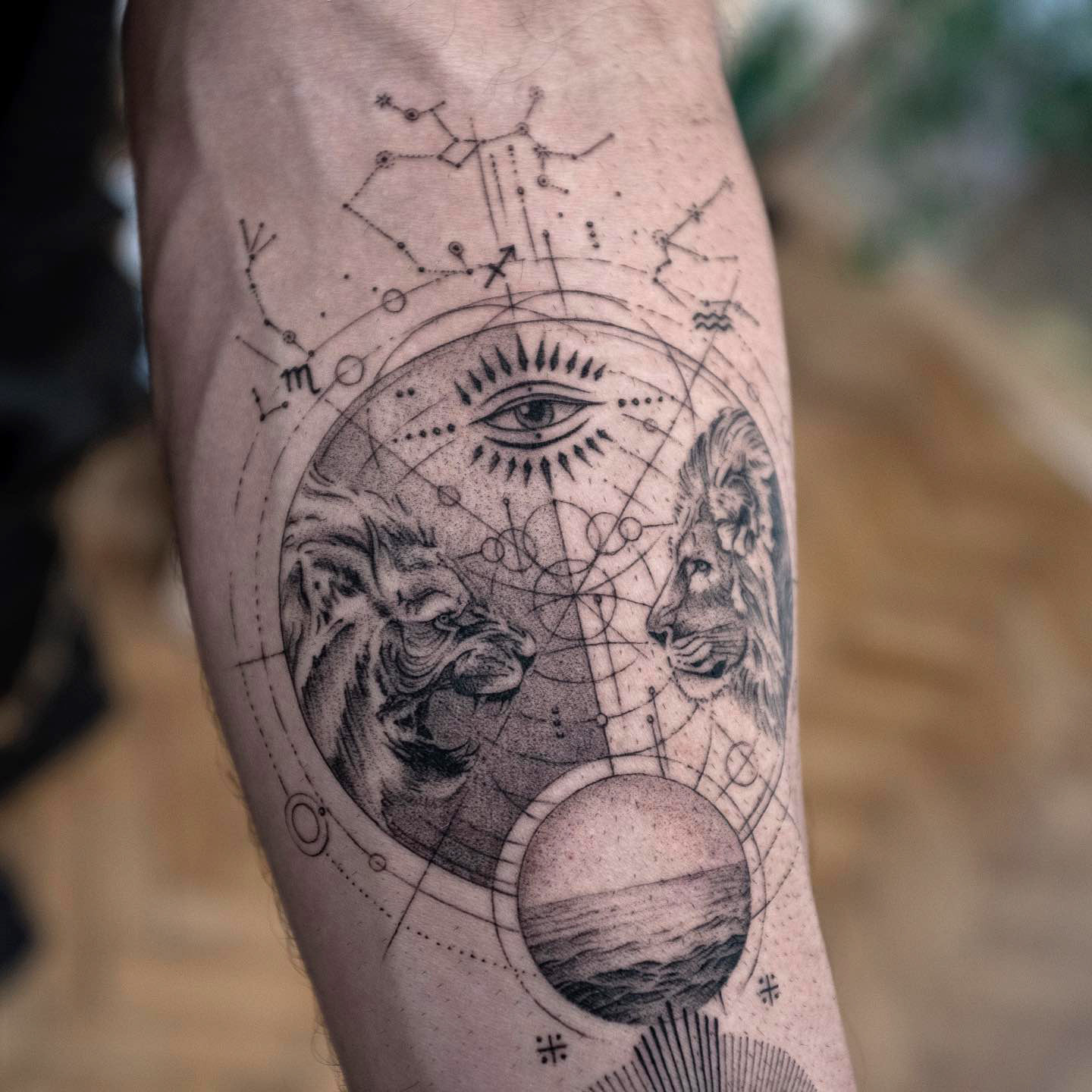 Close up of Aaron Rodgers' astrological tattoo