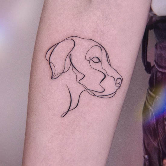 One line dog head tattoo minimalist design