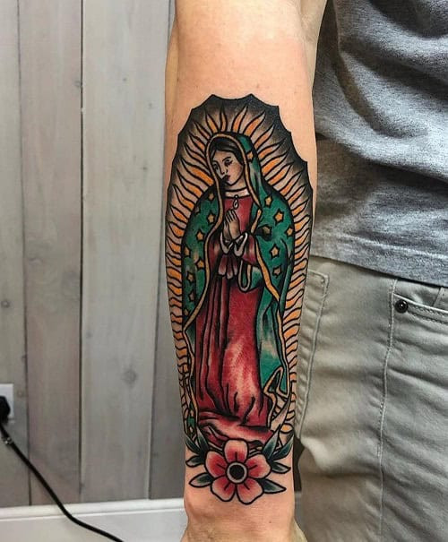 Our Lady of Guadalupe Tattoo on Leg