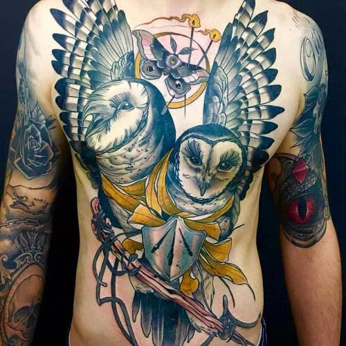 Owl Chest Tattoo