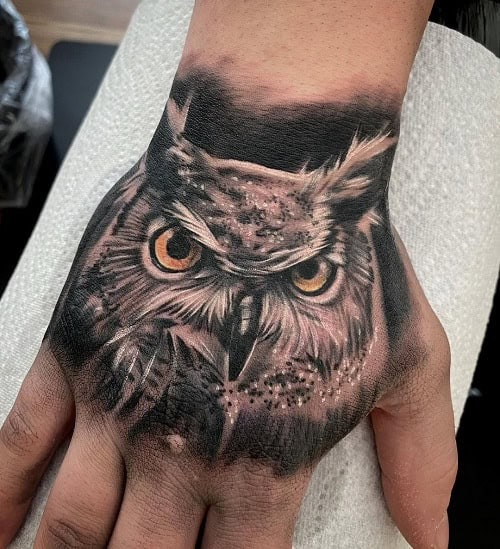 Owl Hand Tattoo