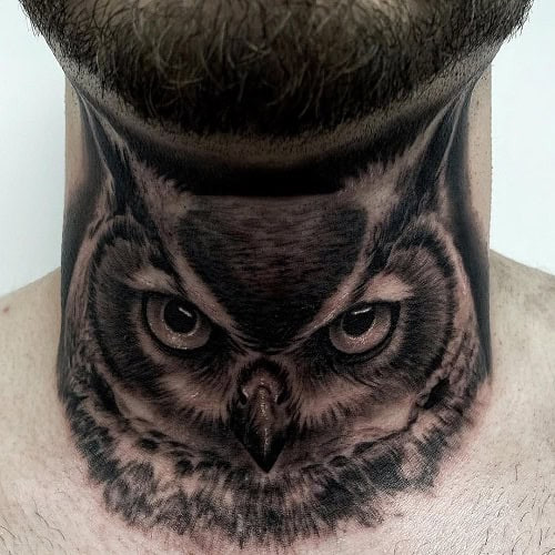 Owl Neck Tattoo