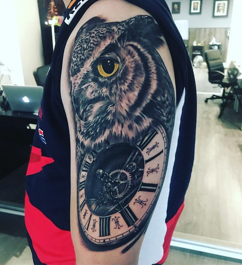 Owl Tattoo with Clock