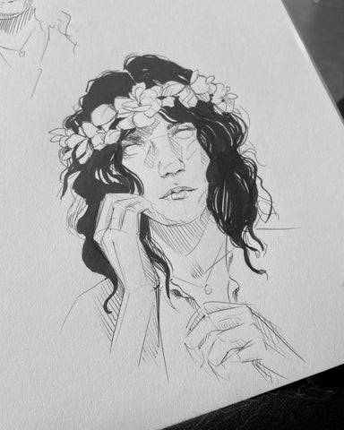 Sketch of Patti Smith by tattoo artist Lu Loram Martin