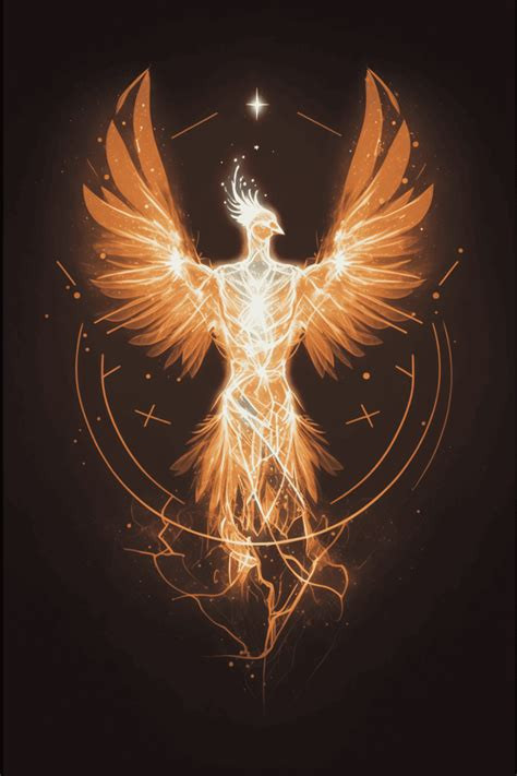 Phoenix symbolism tattoo featuring minimalist lines and geometric shapes, representing abstract concepts of rebirth and transformation.