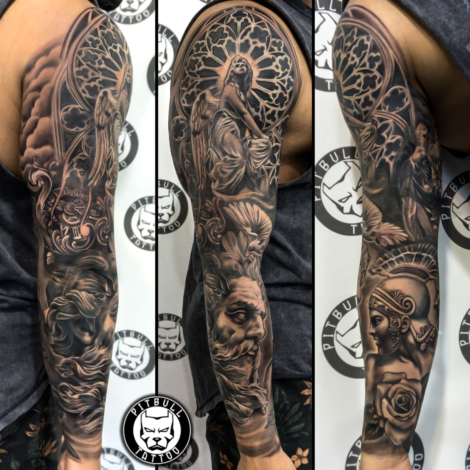 Black grey tattoo full arm sleve