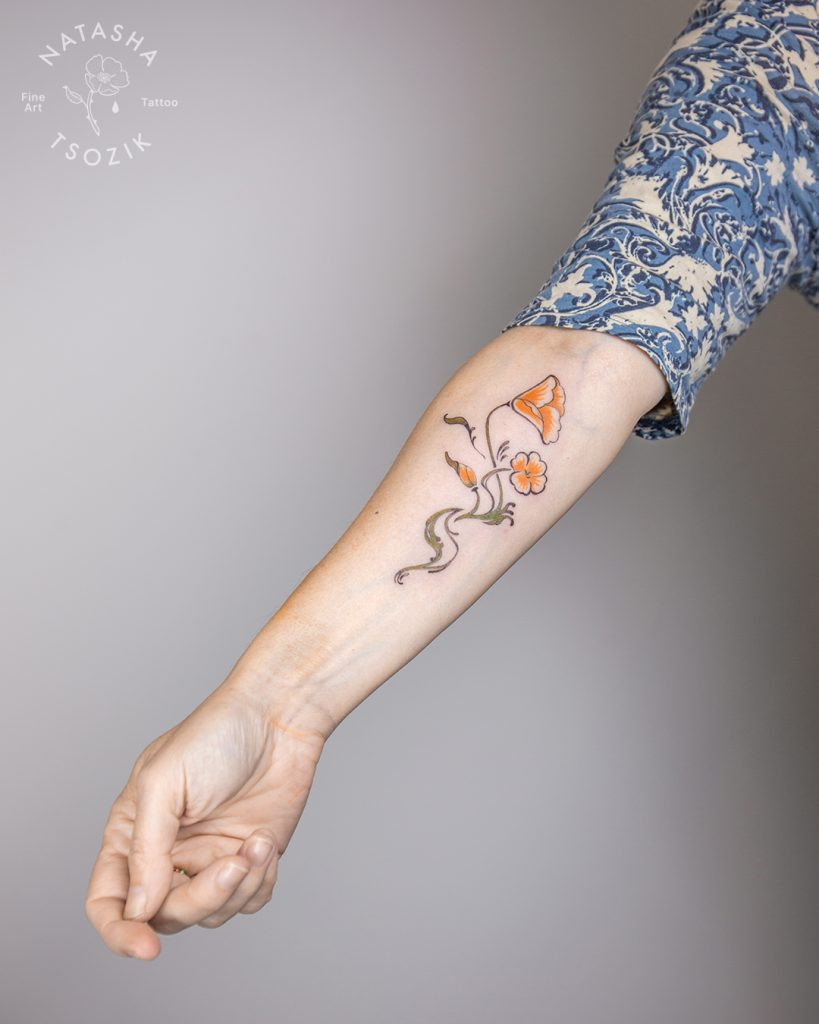 Poppy illustration tattoo by Natasha Tsozik