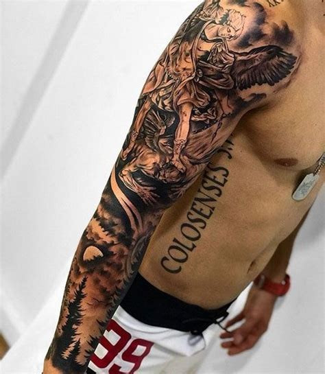 Collage showcasing various half sleeve tattoo styles for men, including tribal, Japanese, skull, quote, and nature-inspired designs.