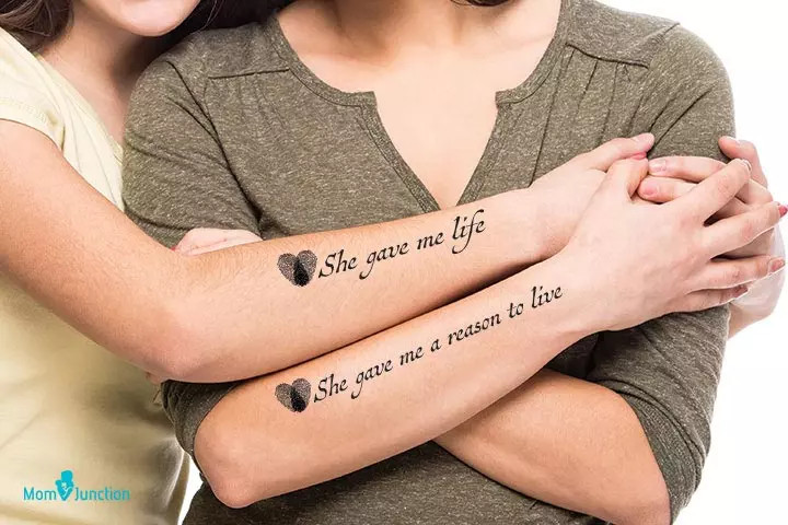 Quotes mother-daughter tattoo with fingerprint heart, personal and meaningful