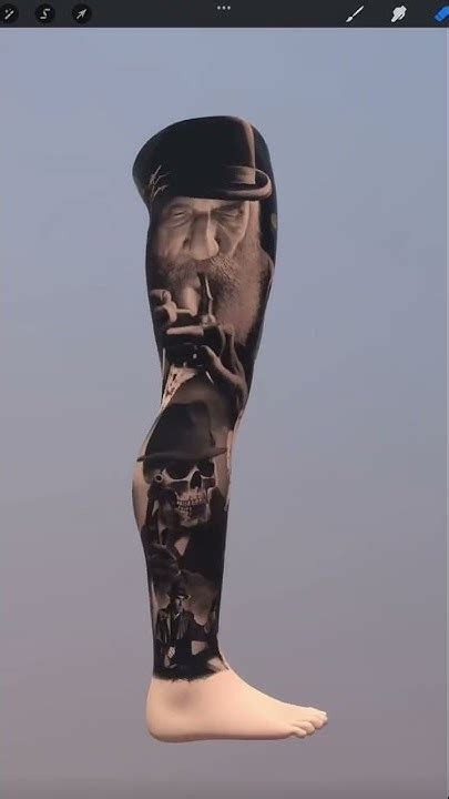Photorealistic leg sleeve tattoo of a lion on a man's leg