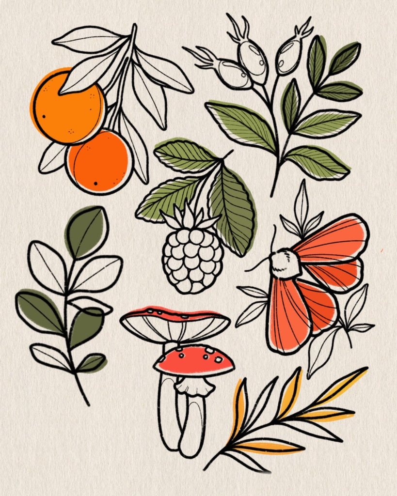 Repeatable tattoo flash sheet designs by Lauren Hepple