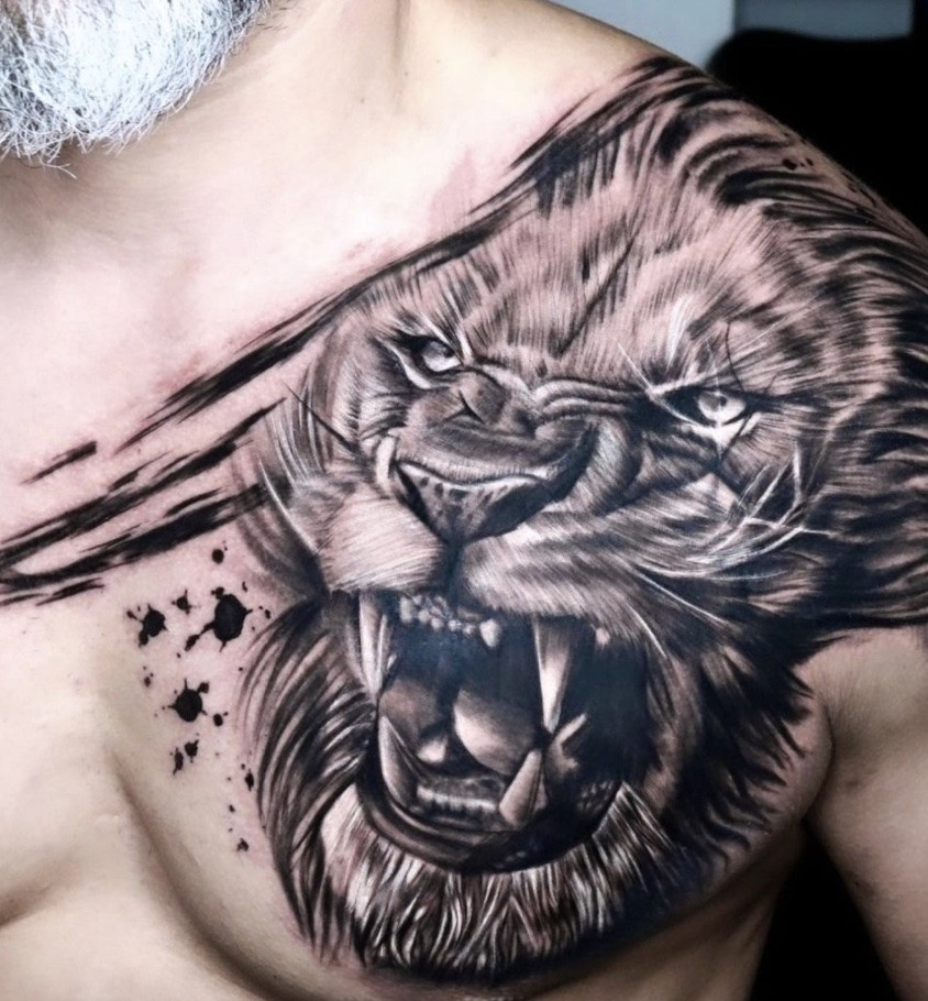 Roaring Lion Tattoo on Chest