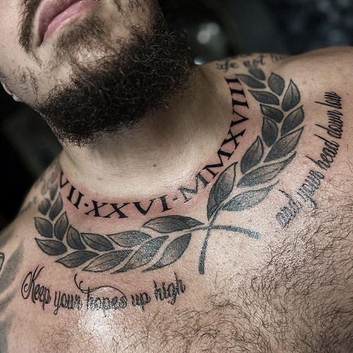 Eye-catching Roman Numeral Neck Tattoo for men