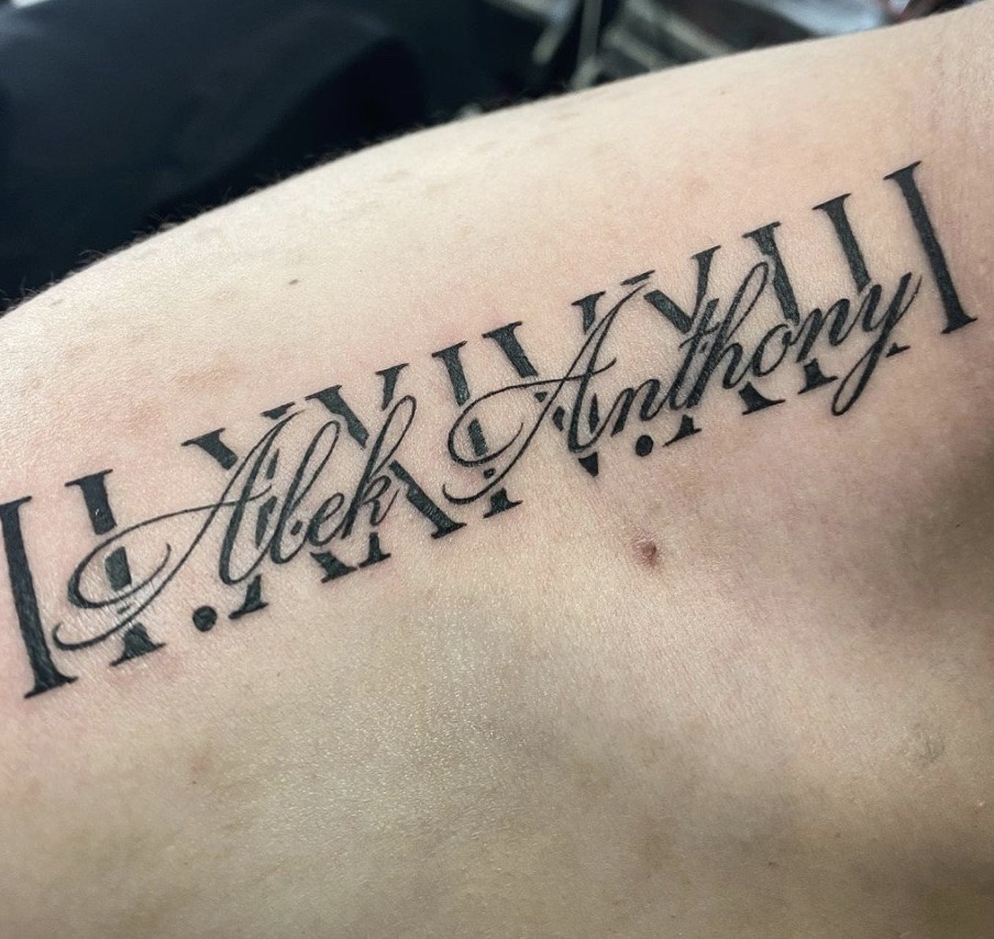 Personalized Roman Numeral Name Tattoo design for men