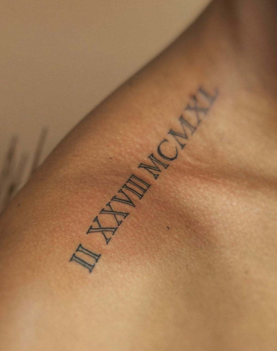 Classic Roman Numeral Shoulder Tattoo for men