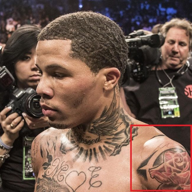 Gervonta Davis' rose tattoo, symbolizing love and new beginnings.