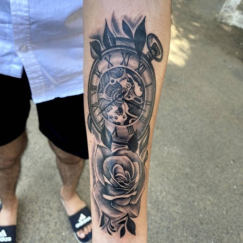 Rose and Clock Tattoo