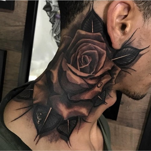 Bold rose neck tattoo statement