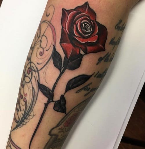 Balanced rose with stem tattoo art