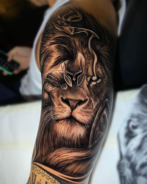 Shoulder Lion Tattoo - Watercolor Style