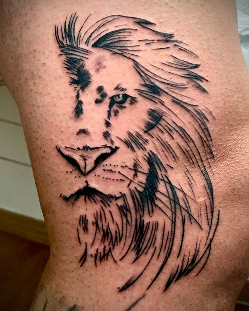 Simple Lion Tattoo, minimalist line art, clean and elegant