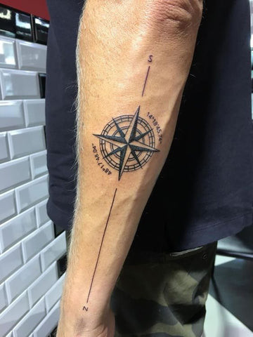 Compass Simple Arm Tattoos for Men: Compass Outline Arm Tattoo