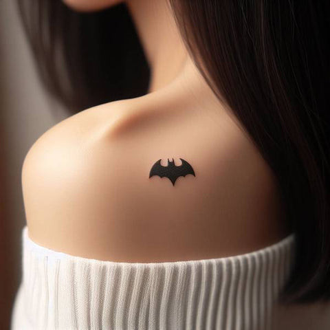 Simple bat silhouette neck tattoo