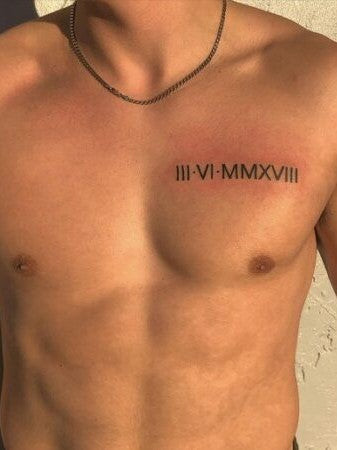 Roman Number Simple Chest Tattoos for Men