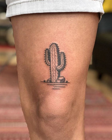 Clean and minimalist simple leg tattoo for men with geometric shapes