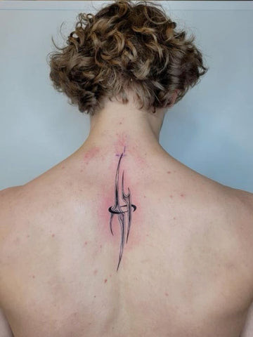 Swords Simple Small Back Tattoos for Men: Crossed Swords Back Tattoo