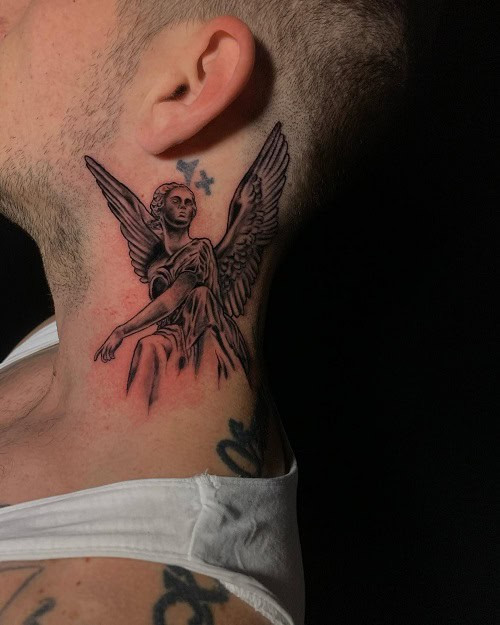 Detailed Small Angel Tattoo on Shoulder