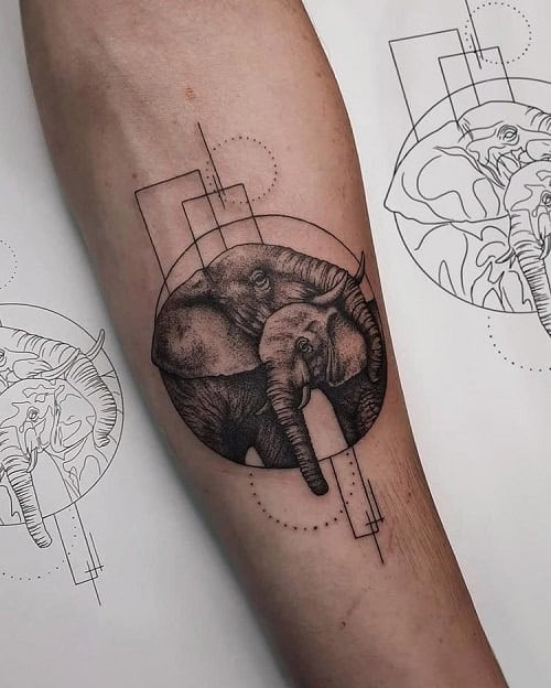 Small elephant outline tattoo on a man's ankle