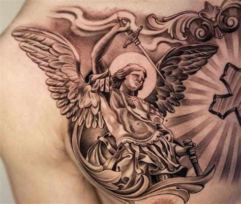 A collection of diverse St. Michael Archangel tattoo styles.