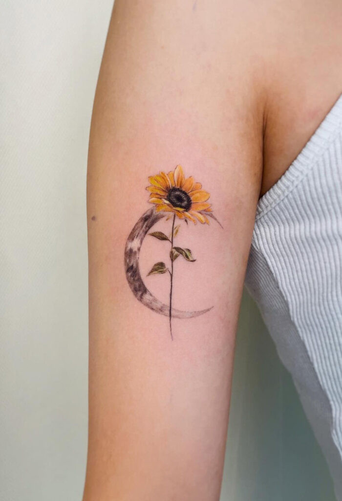 Sunflower &amp; crescent moon tattoo