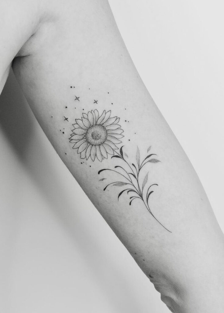 Sunflower &amp; sparkles black and white arm tattoo