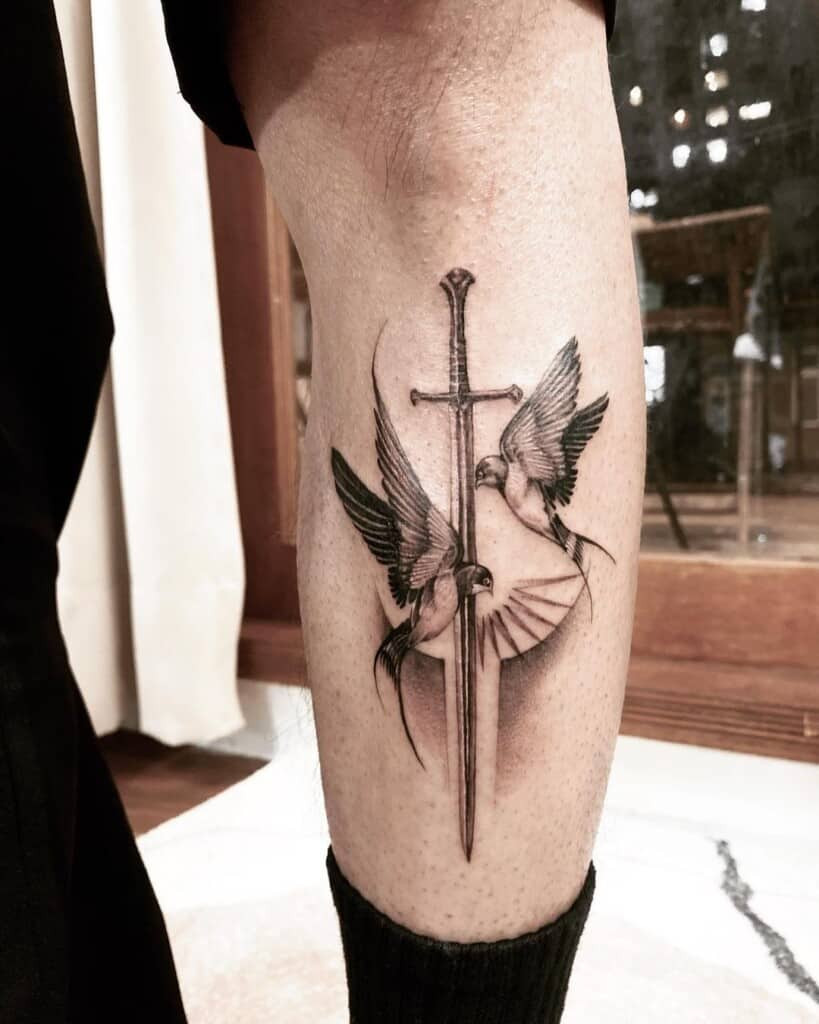 Serpent and dagger tattoo design, similar to sword and serpent, combining the symbolism of healing and transformation with the dagger.