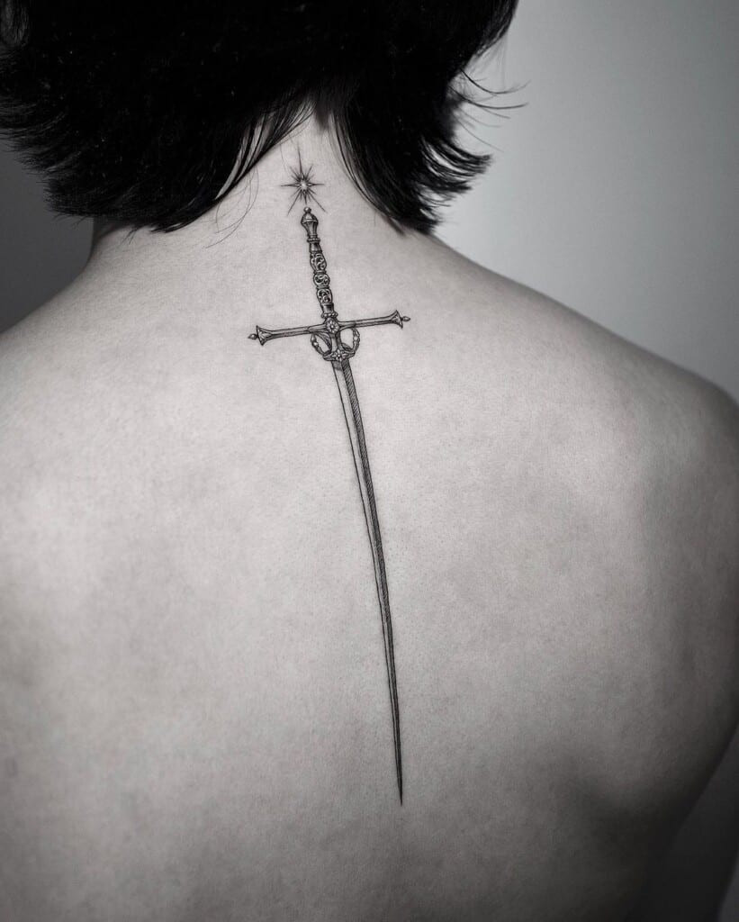 Traditional American sword tattoo design, incorporating bold lines and classic tattoo imagery for a timeless style.